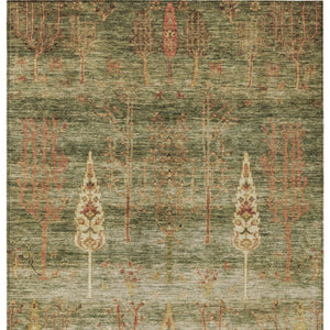 HomeRoots 10' Artichoke Green & Rust Floral Washable Area Rug - Durable Indoor/Outdoor Charm for Every Space 625983