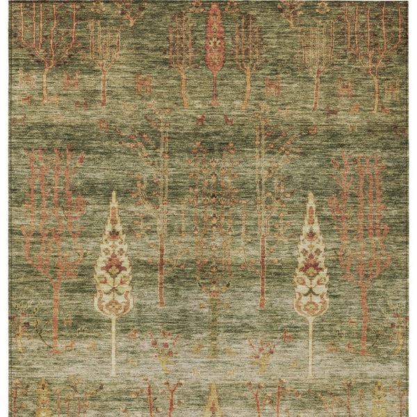 HomeRoots 10' Artichoke Green & Rust Floral Washable Area Rug - Durable Indoor/Outdoor Charm for Every Space 625983