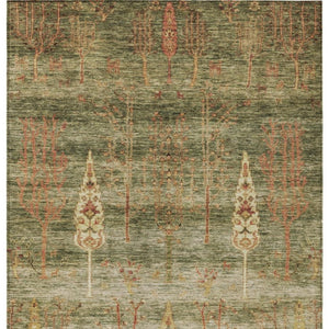 HomeRoots 10' Artichoke Green & Rust Floral Washable Area Rug - Durable Indoor/Outdoor Charm for Every Space 625983