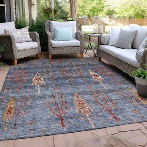 HomeRoots 5' Blue and Rust Floral Area Rug - Durable, Washable, Stylish for Indoor & Outdoor Spaces, 5'x8' 625991