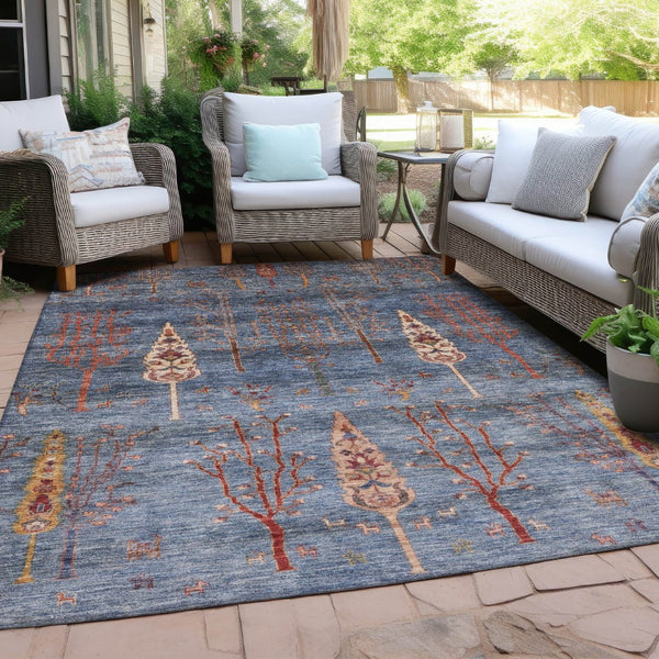 HomeRoots 5' Blue and Rust Floral Area Rug - Durable, Washable, Stylish for Indoor & Outdoor Spaces, 5'x8' 625991