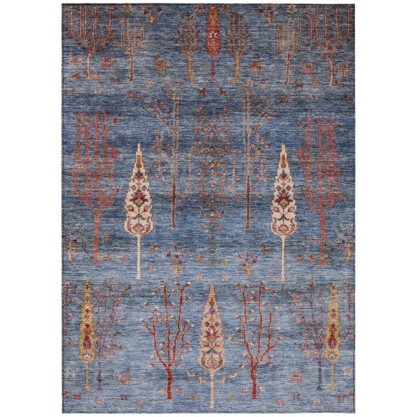 HomeRoots 5' Blue and Rust Floral Area Rug - Durable, Washable, Stylish for Indoor & Outdoor Spaces, 5'x8' 625991
