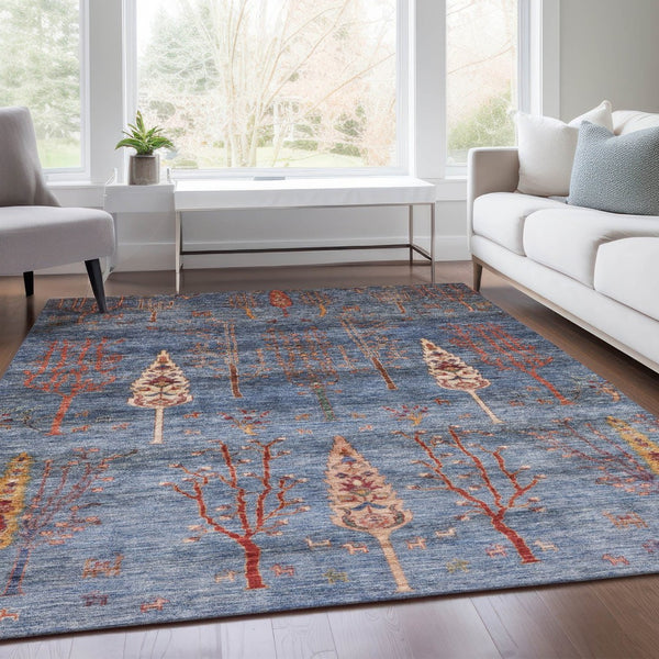 HomeRoots 5' Blue and Rust Floral Area Rug - Durable, Washable, Stylish for Indoor & Outdoor Spaces, 5'x8' 625991