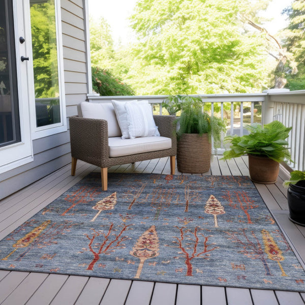 HomeRoots 5' Blue and Rust Floral Area Rug - Durable, Washable, Stylish for Indoor & Outdoor Spaces, 5'x8' 625991