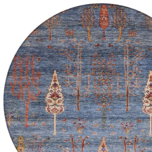 HomeRoots 8' Blue and Rust Round Floral Area Rug - Durable, Washable Indoor/Outdoor Design for All Spaces 625992