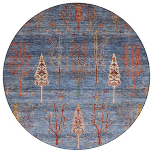 HomeRoots 8' Blue and Rust Round Floral Area Rug - Durable, Washable Indoor/Outdoor Design for All Spaces 625992