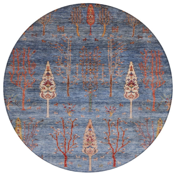 HomeRoots 8' Blue and Rust Round Floral Area Rug - Durable, Washable Indoor/Outdoor Design for All Spaces 625992