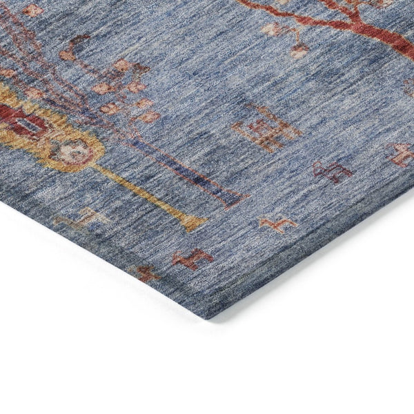 HomeRoots 8' Blue and Rust Round Floral Area Rug - Durable, Washable Indoor/Outdoor Design for All Spaces 625992