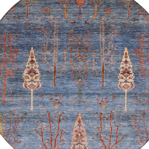 HomeRoots 8' Blue and Rust Round Floral Area Rug - Durable, Washable Indoor/Outdoor Design for All Spaces 625992
