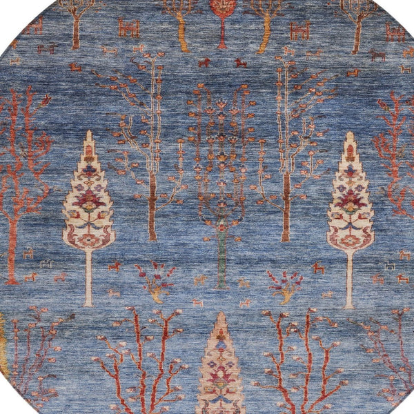 HomeRoots 8' Blue and Rust Round Floral Area Rug - Durable, Washable Indoor/Outdoor Design for All Spaces 625992