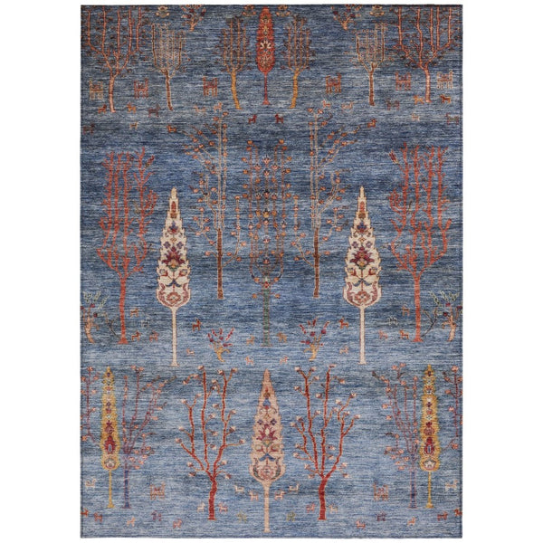 HomeRoots 8' X 10' Blue and Rust Floral Area Rug – Durable, Washable Indoor/Outdoor Decor for Every Space 625993