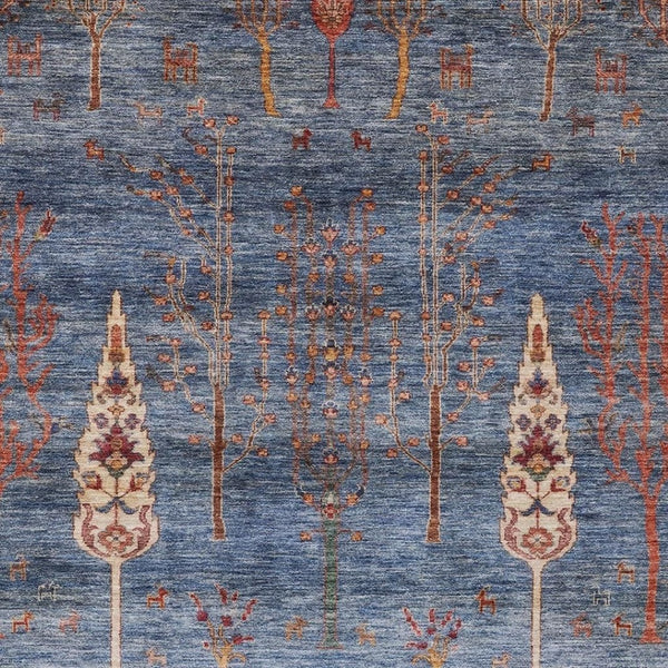 HomeRoots 9' X 12' Elegant Blue and Rust Floral Washable Area Rug for Indoor & Outdoor High-Traffic Areas 625994