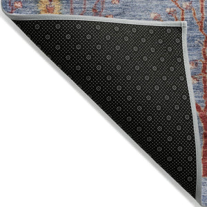 HomeRoots 9' X 12' Elegant Blue and Rust Floral Washable Area Rug for Indoor & Outdoor High-Traffic Areas 625994