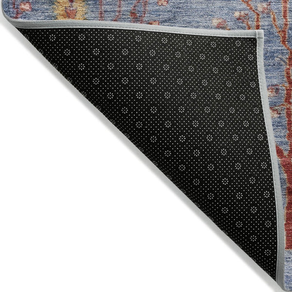 HomeRoots 9' X 12' Elegant Blue and Rust Floral Washable Area Rug for Indoor & Outdoor High-Traffic Areas 625994
