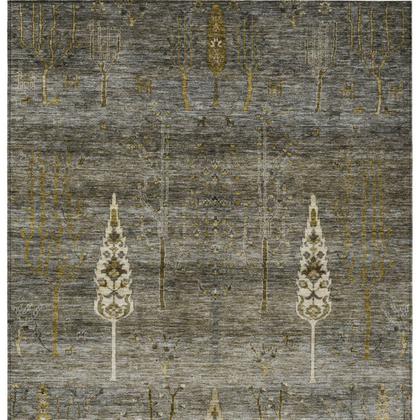 HomeRoots 5' X 8' Pewter and Gold Floral Washable Area Rug – Durable Indoor/Outdoor Design for Busy Homes 625997