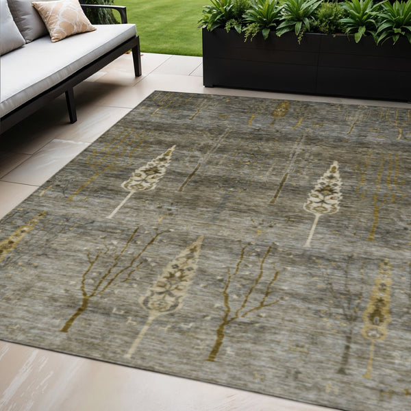 HomeRoots 5' X 8' Pewter and Gold Floral Washable Area Rug – Durable Indoor/Outdoor Design for Busy Homes 625997