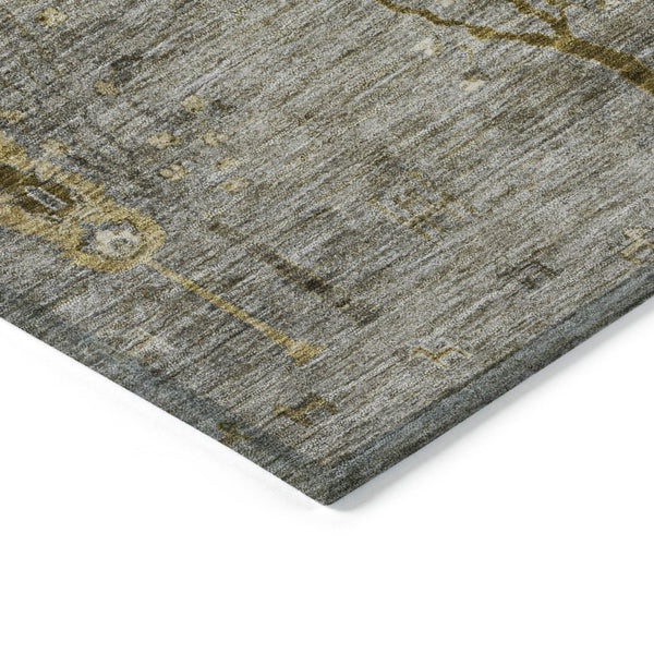 HomeRoots 5' X 8' Pewter and Gold Floral Washable Area Rug – Durable Indoor/Outdoor Design for Busy Homes 625997