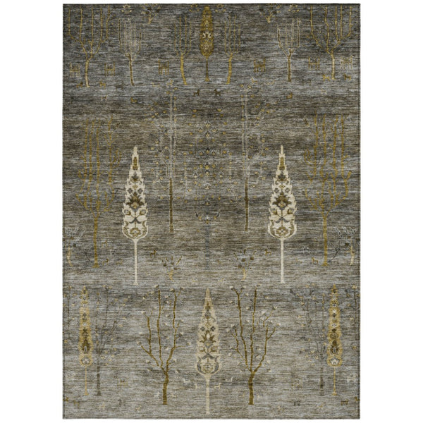 HomeRoots 5' X 8' Pewter and Gold Floral Washable Area Rug – Durable Indoor/Outdoor Design for Busy Homes 625997