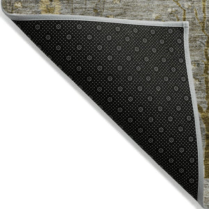 HomeRoots 8' Round Floral Pewter and Gold Area Rug - Washable, Durable, Indoor/Outdoor Charm for Any Space 625998