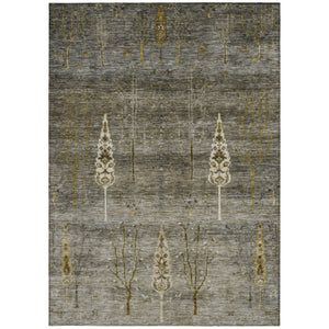 HomeRoots 8' X 10' Pewter and Gold Floral Area Rug - Durable, Washable, Indoor/Outdoor Perfect for High-Traffic Spaces 625999