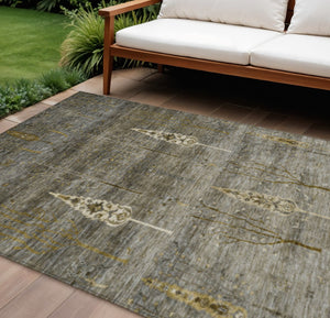 HomeRoots 8' X 10' Pewter and Gold Floral Area Rug - Durable, Washable, Indoor/Outdoor Perfect for High-Traffic Spaces 625999