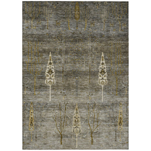 HomeRoots 8' X 10' Pewter and Gold Floral Area Rug - Durable, Washable, Indoor/Outdoor Perfect for High-Traffic Spaces 625999