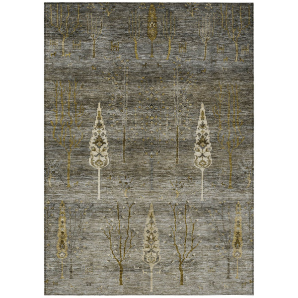 HomeRoots 8' X 10' Pewter and Gold Floral Area Rug - Durable, Washable, Indoor/Outdoor Perfect for High-Traffic Spaces 625999