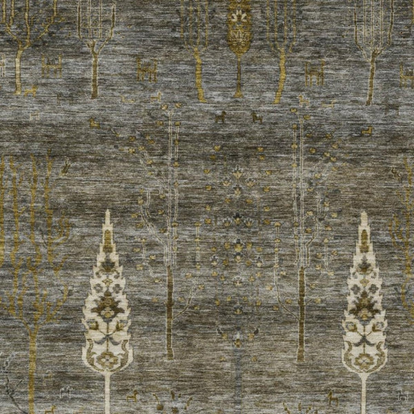 HomeRoots 8' X 10' Pewter and Gold Floral Area Rug - Durable, Washable, Indoor/Outdoor Perfect for High-Traffic Spaces 625999