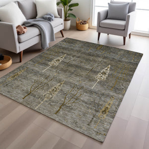 HomeRoots 8' X 10' Pewter and Gold Floral Area Rug - Durable, Washable, Indoor/Outdoor Perfect for High-Traffic Spaces 625999