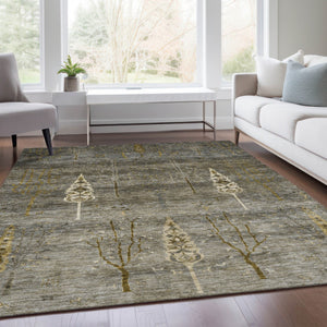 HomeRoots 8' X 10' Pewter and Gold Floral Area Rug - Durable, Washable, Indoor/Outdoor Perfect for High-Traffic Spaces 625999