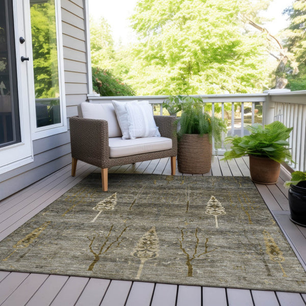 HomeRoots 8' X 10' Pewter and Gold Floral Area Rug - Durable, Washable, Indoor/Outdoor Perfect for High-Traffic Spaces 625999