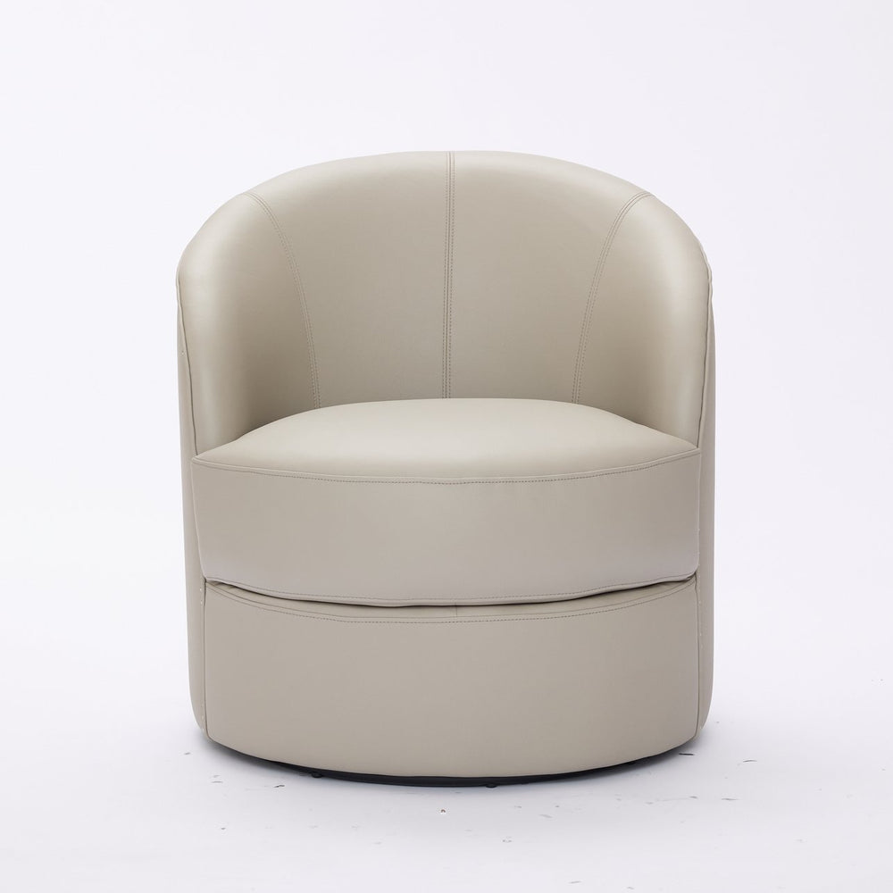 English Elm Gream Cream Top-Grain Leather Swivel Chair — 360° Smooth Spin, Riveted Mid-Century Lounge for Home Office W570P386956