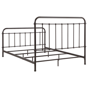 English Elm Olaleye Dark Bronze Queen Metal Spindle Panel Bed with Vintage Charm, Slatted Airflow & Six-Leg Stability B062P331061