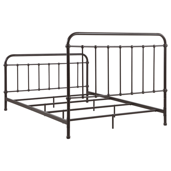 English Elm Olaleye Dark Bronze Queen Metal Spindle Panel Bed with Vintage Charm, Slatted Airflow & Six-Leg Stability B062P331061