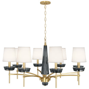 Robert Abbey Cristallo Chandelier Modern Brass Finish w/ Smoke Crystal Accents Fondine Fabric Shade