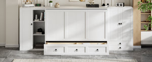 English Elm Queen Murphy Bed with Wardrobe Cabinets Built-in Usb Charging and Concealed Drawers White LP000590AAK