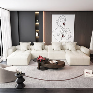 English Elm Modern Modular Sectional Sofa - Luxurious Chenille Fabric, 8 Pillows, No Assembly Needed, Beige/White W1885S00069