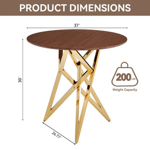 English Elm 37inch Round Walnut Dining Table Polished Golden Steel Legs Seats Four Modern Kitchen W3357P395498