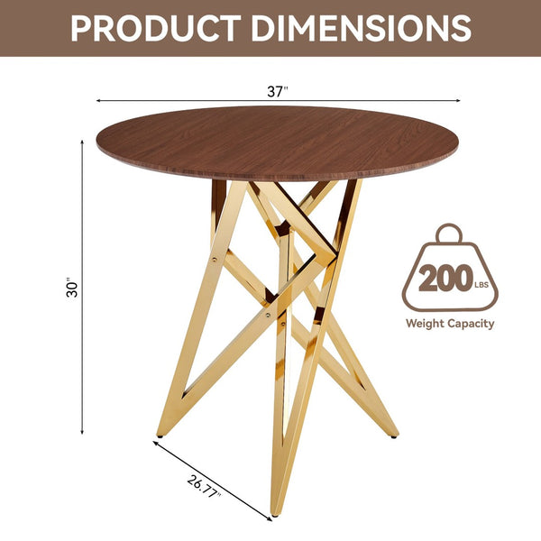 English Elm 37inch Round Walnut Dining Table Polished Golden Steel Legs Seats Four Modern Kitchen W3357P395498