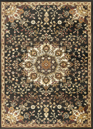 English Elm Classic Medallion Area Rug Bold Black Low Pile for Formal Living Dining Rooms B186P452299
