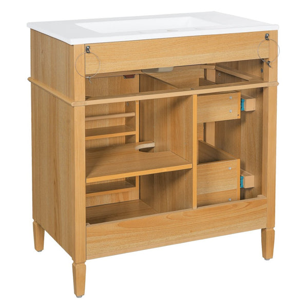 English Elm 30" Pine Wood Bathroom Vanity with Ceramic Sink Soft Close Drawers and Vintage Knobs N725P375498N