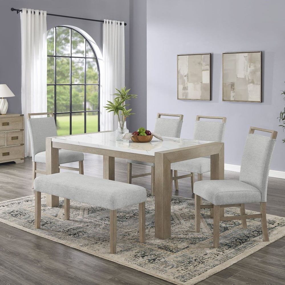 English Elm Tabitha 6-Piece Dining Set With 66" White Faux Marble Top & Light Oak Base For Elegant Gatherings B061S00908-GIGA