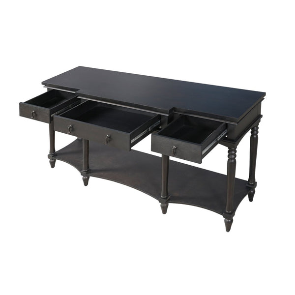 English Elm [video] Solid Pine Console Table Ornate Carved Legs Copper Hardware Soft-close Drawers Black N759P433566B