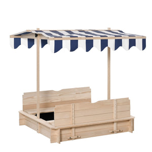 English Elm Outsunny Cedar Wood Kids Sandbox with Adjustable Canopy and Foldable Bench Seats W2225P200739