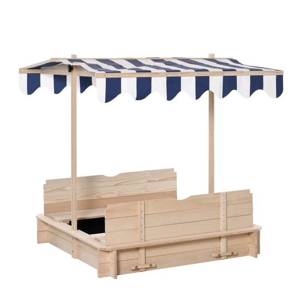 English Elm Outsunny Cedar Wood Kids Sandbox with Adjustable Canopy and Foldable Bench Seats W2225P200739