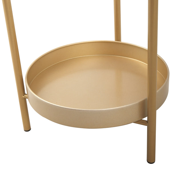 English Elm Modern Golden 2-Tier Plant Stand Folding Metal Shelf — Space-Saving 33lb Capacity Indoor Outdoor Decor W2181P357587