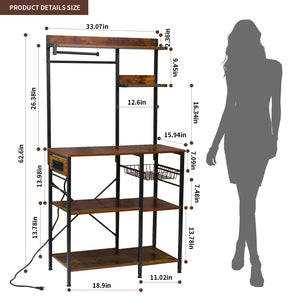 English Elm Bakers Rack with Power Outlet & USB, Microwave Stand with Pull-Out Basket, Coffee Bar Organizer W3204P354195