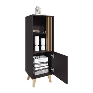 English Elm Vance 47" High One Door Cabinet with Shelves, Dark Wengue/Light Oak Accent, Slim Vertical Storage B200P253745