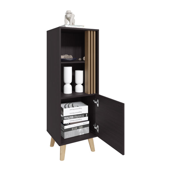English Elm Vance 47" High One Door Cabinet with Shelves, Dark Wengue/Light Oak Accent, Slim Vertical Storage B200P253745