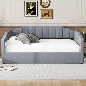 English Elm Upholstered modern daybed with under-bed storage drawers, full-size platform frame for guests Gray DL002033AAE